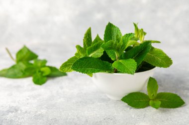 Naneli. Ahşap arka planda taze organik nane yaprakları. Nane yaprakları. Nane şekeri. Yakın plan. Mesaj için yer var. Boşluğu kopyala.