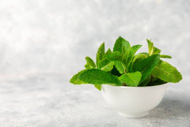 Naneli. Ahşap arka planda taze organik nane yaprakları. Nane yaprakları. Nane şekeri. Yakın plan. Mesaj için yer var. Boşluğu kopyala.