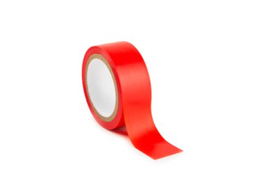 Parlak renkli arka plandaki bant yalıtılıyor. Farklı renkte izolasyon bantları. Yalıtım bandı. İnşaat aletleri. Elektrikçi aletleri. Bir parça koli bandı. Metin için boşluk. Boşluğu kopyala.