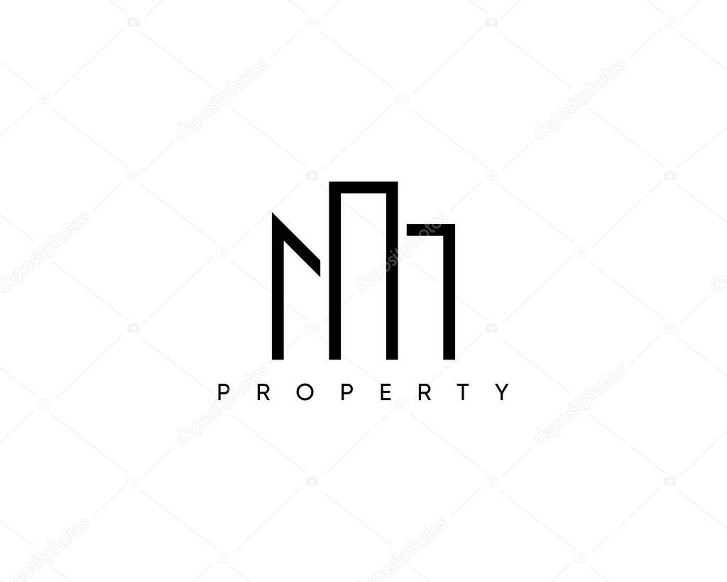 Abstract building logo design concept for real estate, apartment complex, property, residence, skyscraper and cityscape. Vector geometric structure city icon.