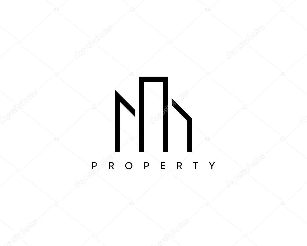 Abstract building logo design concept for real estate, apartment complex, property, residence, skyscraper and cityscape. Vector geometric structure city icon.