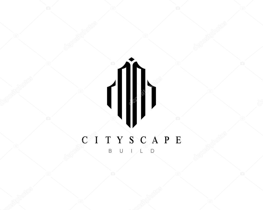 Modern cityscape logo design concept. Design for building, real estate, apartment, architecture, construction, structure, planning, skyscraper and city landscape.