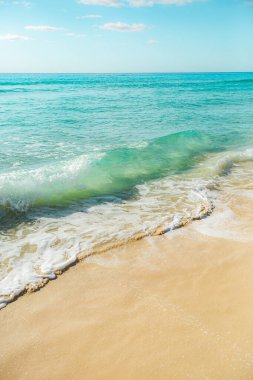 Cancun Otel Bölgesi 'ndeki Playa Chacmool' un güzel manzarası yumuşak beyaz kum, turkuaz Karayip suları ve kırsal bir cankurtaran kulesi gösteriyor. Fotoğraf bu halk plajının huzurlu atmosferini yakındaki yerlerden daha az kalabalık bir şekilde yakalıyor.. 