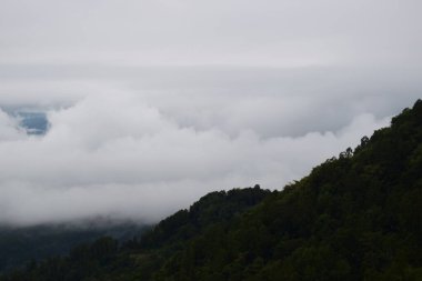 View of the Land above the Clouds (village above the Clouds) Lolai Hills Village and traditional village covered by clouds in the morning before sunrise