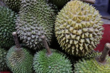 Durian fruit on display at a local roadside hawker stall