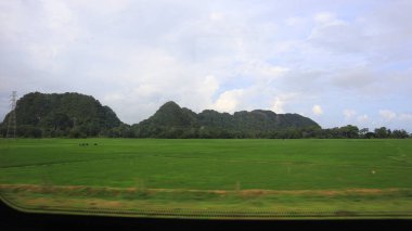 Demiryolu penceresinden Endonezya 'nın güzel doğal manzarası