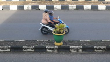 Yolun kenarındaki saksılarda çiçek bitkileri yayanın doğal ve güzel yol izlenimine eklenir..