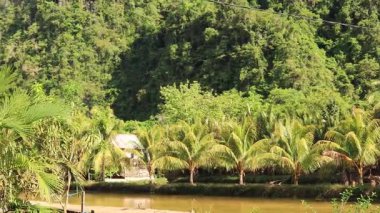 Rammang-Rammang parkındaki güzel manzara, Makassar, Güney Sulawesi, Endonezya yakınlarındaki karting kaya alanı.