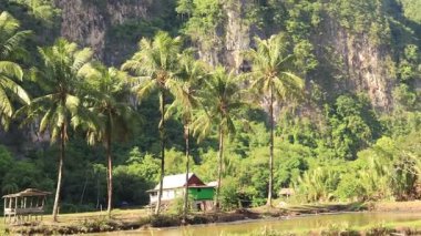 Rammang-Rammang parkındaki güzel manzara, Makassar, Güney Sulawesi, Endonezya yakınlarındaki karting kaya alanı.