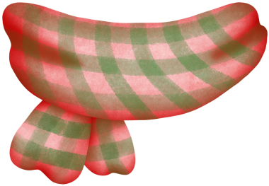 Şenlikli Noel eşarpları içeren sıcacık bir suluboya resmi. Yumuşak dokuları ve sıcak renkleriyle elle çizilmiş, kış modasının ve tatil neşesinin özünü yakalamak için mükemmel. Mevsimlik tasarım ve ürünler için ideal.