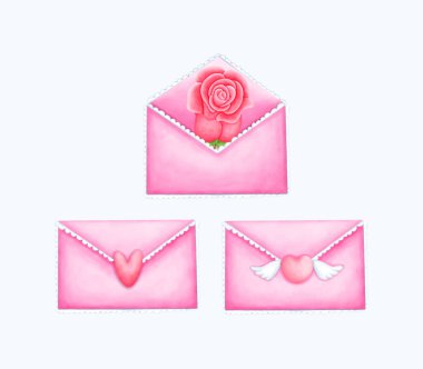 Kalp detaylarıyla suluboya sevgililer günü mektubu dijital indirmeler, tebrik kartları ve romantik tasarımlar için ideal. Aşk temalı projeler ve Sevgililer Günü dekorasyonu için el çizimi.