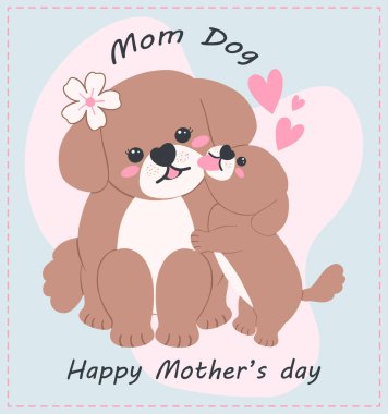 Anneler Günü köpeği anne ve yavru köpek çizgi film çizimleri. Düz dizayn edilmiş, sevgi ve içtenlikle.