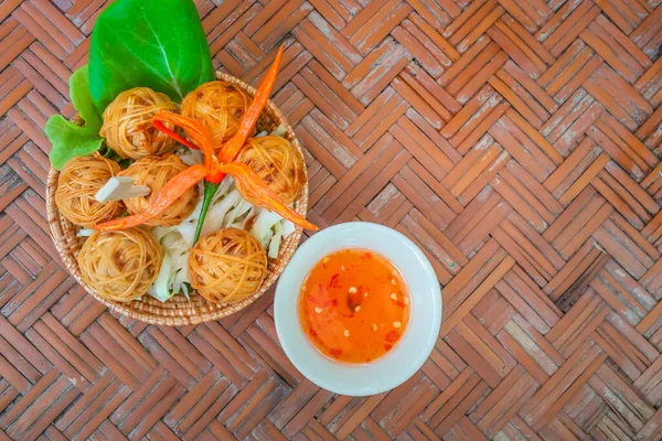 Жареная Свинина Лапшой Традиционная Тайская Еда Известная Mhoo Sarong — стоковое фото