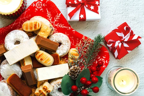 Top View Nougat Christmas Sweet Mantecados Polvorones Wit — Fotografia de Stock