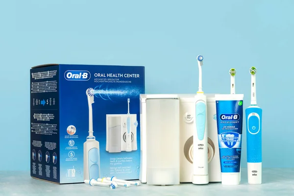 Orális Egészségügyi Központ Öntözőberendezés Oral Elektromos Fogkefék Oral Vitalitás Orális Stock Kép