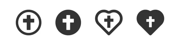 Icono Cruz Cristiana Encanta Símbolo Jesús Signo Cruzado Corazón Círculo — Archivo Imágenes Vectoriales