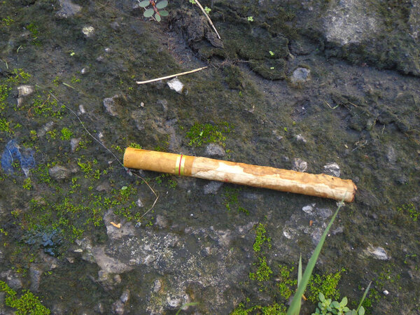 Сигареты, лежащие на обочине дороги, могут нанести вред окружающей среде и загрязнить нашу землю..