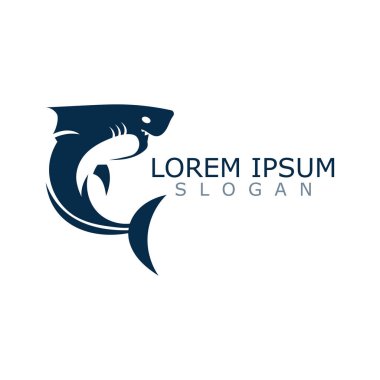 Köpek balığı logosu deniz tasarımı ikon vektör silueti şablonu
