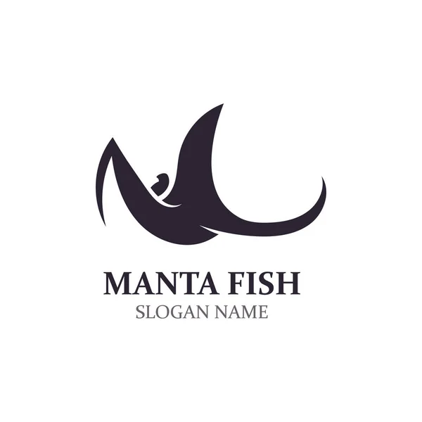 Manta Balığı Veya Vatoz Logo Tasarımı Vektör Vintage Illüstrasyon Paten — Stok Vektör