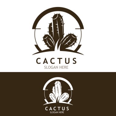 Vintage Kaktüs Ağacı Logo Doğa Tasarımı, Çöl Bitkisi Çizimi