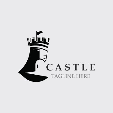 Castle logo grafik şablon tasarımı, Kadim kale vintage vektörü