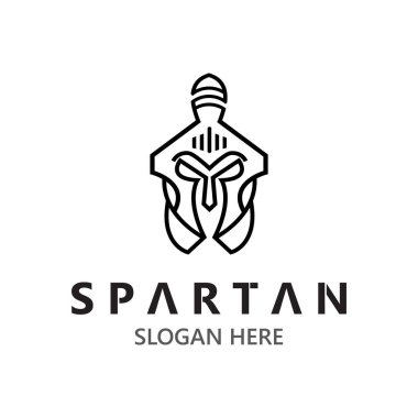 Spartalı Miğfer Savaşçısı Logosu şablonu. Spartalı düz dizayn vektörü