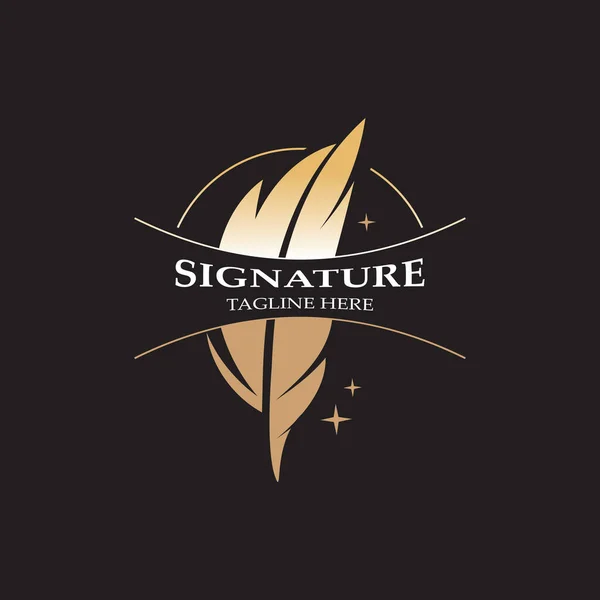 Piuma Firma Logo Design Minimalista Business Symbol Segno Modello Illustrazione — Vettoriale Stock