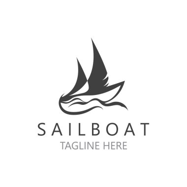 Yelkenli vintage logosu dalga, seyahat yatı ya da yelkenli vektör şablonu