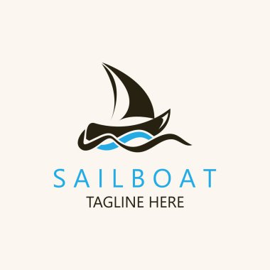 Yelkenli vintage logosu dalga, seyahat yatı ya da yelkenli vektör şablonu