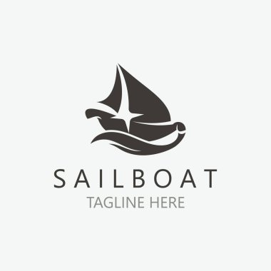 Yelkenli vintage logosu dalga, seyahat yatı ya da yelkenli vektör şablonu