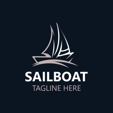 Yelkenli vintage logosu dalga, seyahat yatı ya da yelkenli vektör şablonu