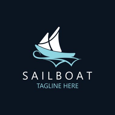 Yelkenli vintage logosu dalga, seyahat yatı ya da yelkenli vektör şablonu