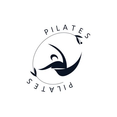 Soyut pilates logosu, yoga kimliği vücut denge vektörü monolin tasarım şablonu. Sağlık yaşam tarzı