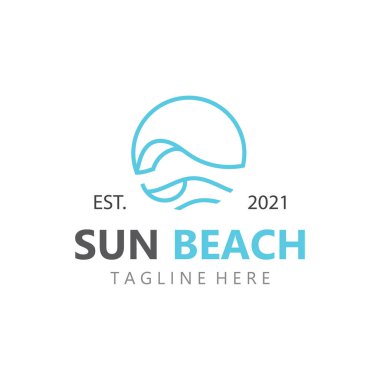 Güneş ve sahil logosu şablonu, yaz adası doğa tasarımı