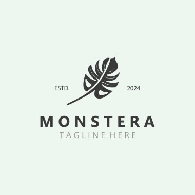 Monstera deliciosa yaprak doğal logo tasarımı, düz bitki ikonu tasarımı illüstrasyonu