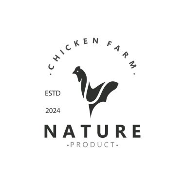 Tavuk çiftliği logosu tasarımı, manavlar için hayvan ikonu, kasap dükkanı, çiftçi pazarı yaşam şablonu