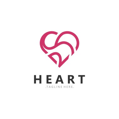 Kalp logosu tasarım şablonu, lüks kurdele sevgililer günü ve aşk çizgili logolar.