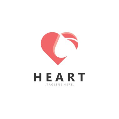 Kalp logosu tasarım şablonu, lüks kurdele sevgililer günü ve aşk çizgili logolar.