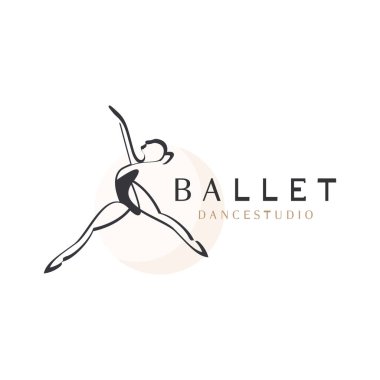 Bale stüdyosu logosu tasarımı. Dans sınıfındaki bir kızın silüeti soyut figür çizimi
