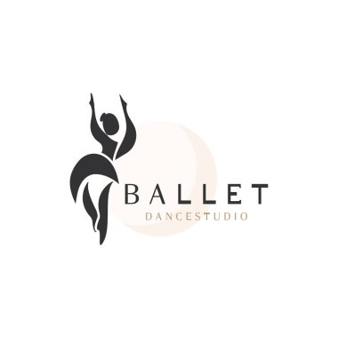 Bale stüdyosu logosu tasarımı. Dans sınıfındaki bir kızın silüeti soyut figür çizimi