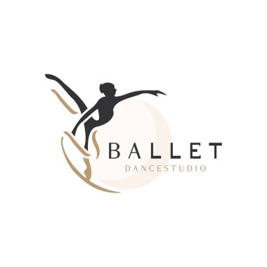 Bale stüdyosu logosu tasarımı. Dans sınıfındaki bir kızın silüeti soyut figür çizimi