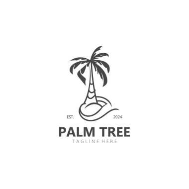 Palmiye ağacı basit ve modern premium logo tasarımı. Soyut simge Palm Beach illüstrasyonu