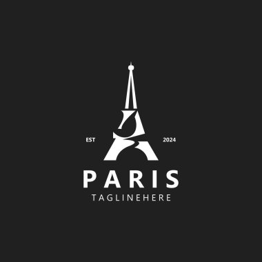 Tower Paris Fransa Kara Siluet logo tasarım şablonu
