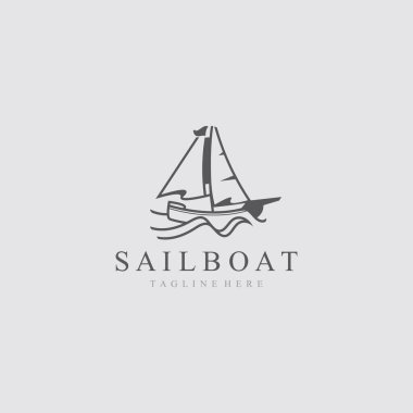 Yelkenli logosu su hatları hipster tasarım minimalist şablon