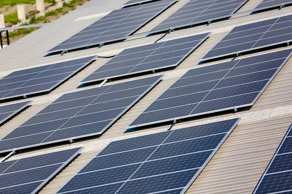 Tecnología Células Solares Techo Fábrica Mantenimiento Planta Energía Solar Energía —  Fotos de Stock