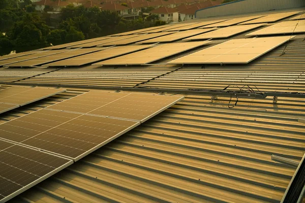 Технология Солнечных Батарей Крыше Завода Обслуживание Солнечной Электростанции Зеленая Энергия — стоковое фото