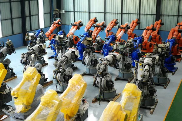 Robotarmen Futuristische Assemblagefabriek Fabriekswerkvloer — Stockfoto