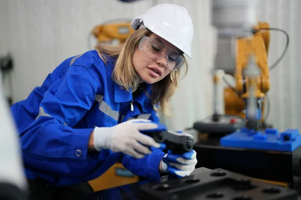 stock image Industrial factory employee working in metal manufacturing industry