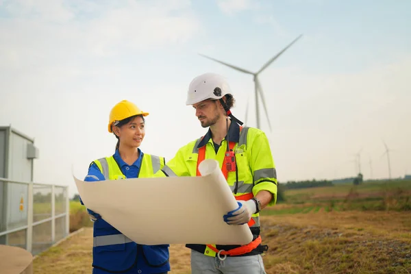 Onderhoud Van Windturbinewerktuigkundige Plan Voor Inspectie Bouwplaats Duurzame Elektriciteitsopwekking — Stockfoto