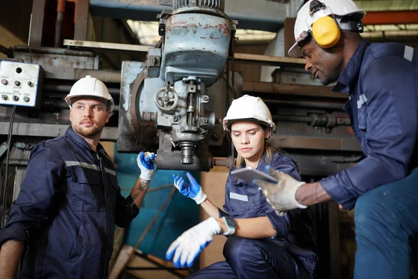 Young Successful Technician Repairman Industrial Machines Safety Helmet Workwear Standing —  Fotos de Stock